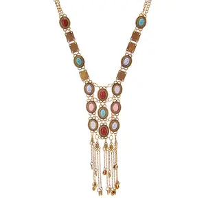 Jewelry: Long Bohemian Statement Ethnic Tribal Necklace for Women, Vintage Rhinestone