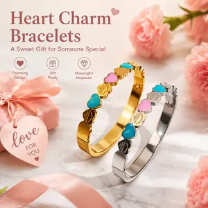 Colorful Enamel Heart Cuff Bracelet Titanium Steel Gold Silver Tone Romantic Statement Daily Wear Jewelry Accessories for Women Valentines&birthday Boujee Gifts for gf Mother's Day gift