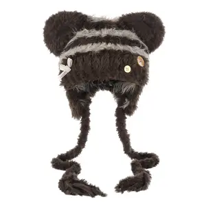 Y2K Goth Cat Ear Beanie for Women, Warm Plush Knit Ski Hat with Ear Flaps, Winter Grunge Skull Cap