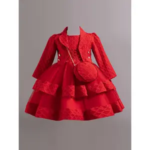 Girls' Elegant Tulle Dress Set with Contrast Mesh, Knee-Length Party Princess Dress Birthday and Formal Events, 65% Polyester 35% Viscose, All-Season Non-Stretch, Woven Solid Color Dresses