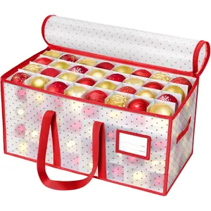 Ornament Storage Plastic Ornament Storage Box,Christmas Ornament Storage Xmas Decorations Accessories, Ornament Organizer Storage Box (Red edge)