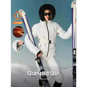 GLOWMODE Skiing Collection Slope Side Breathable Water-Repellant Thick Durable Detachable Faux Fur Trim Hood Zippers Pockets Relaxed Fit Belted Puffer Jacket Autumn Winter Outdoors Skiing Wear