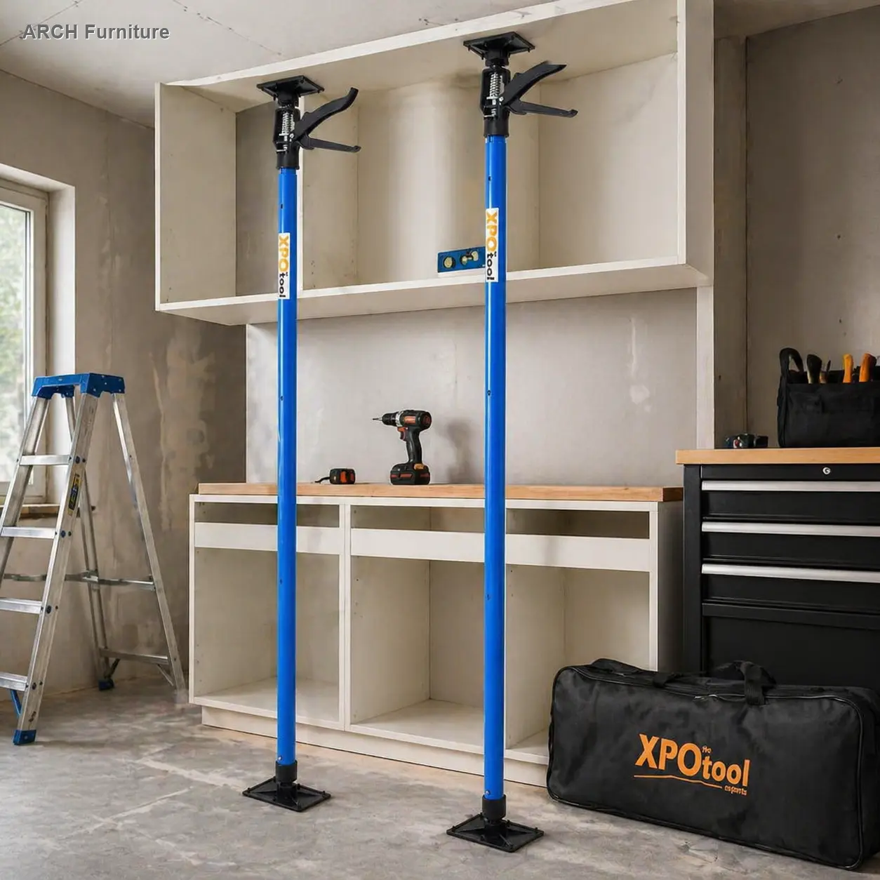 2-Pack Heavy Duty Adjustable Swiveling Steel Support Poles Hardware, 3rd Hand Support System with Carry Bag, 45-114 in Extension for Jack & Drywall Installation