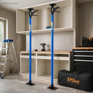 2-Pack Adjustable Swiveling Steel Support Pole, 3rd Hand Support System with Carry Bag, 45-114 in Extension for Jack, Drywall, Cabinet Installation, Swivels