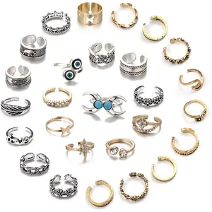 27 Pcs Open Toe Rings Set for Women Adjustable Vintage Retro Toe Ring Summer Beach Foot Jewelry Boho Knuckle Finger Tail Rings