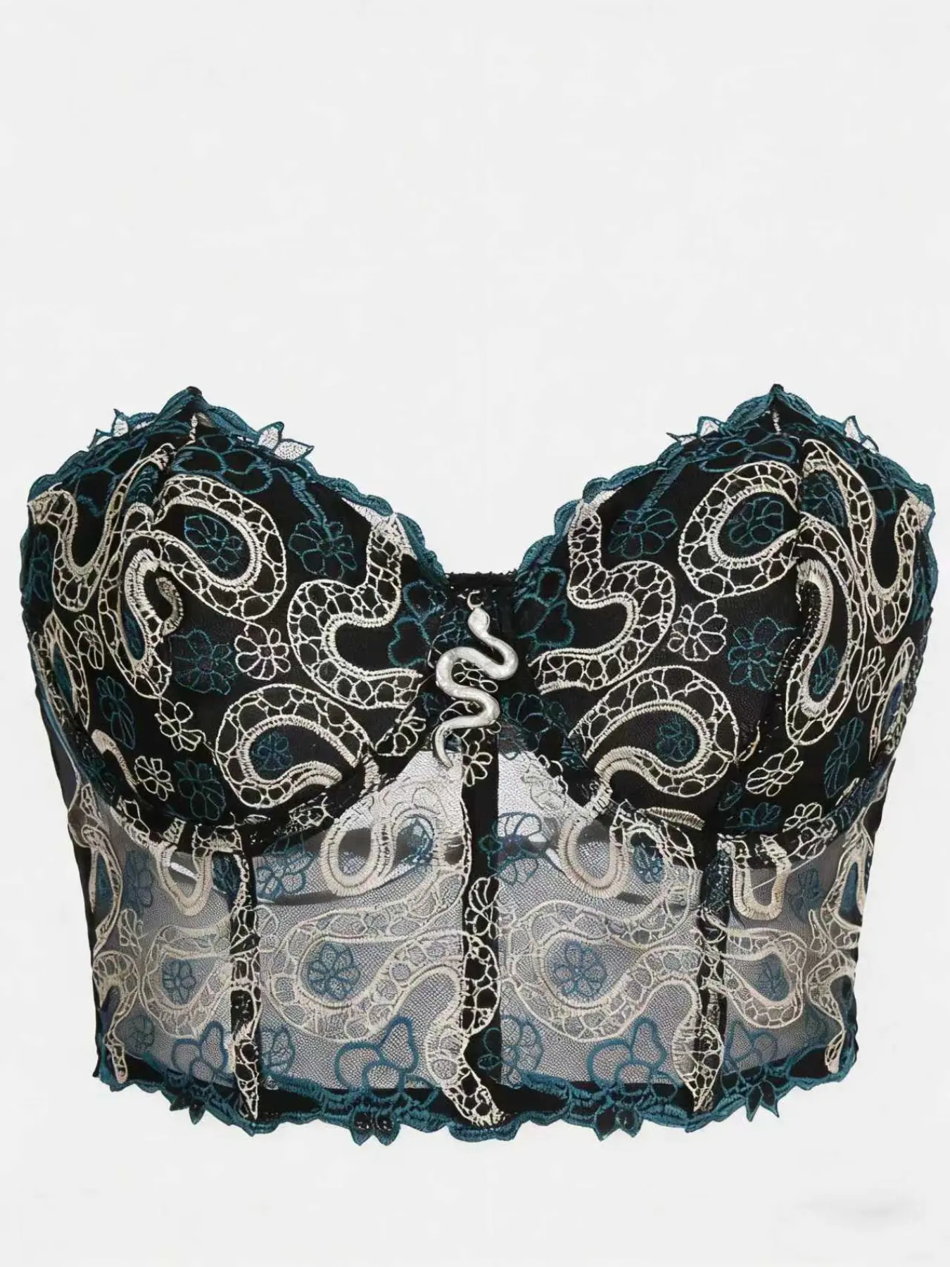 Gothic Snake Embroidered Lace-Up Fitted Corset Top, Underwear, Vintage Corset Tops, Vintage Style, Adjustable Straps, Breathable Fabric, Perfect for Daily Wear & Special Occasions, Womenswear