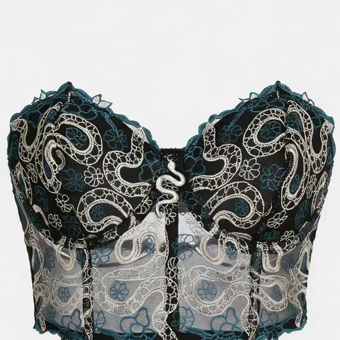 Gothic Snake Embroidered Lace-Up Fitted Corset Top, Underwear, Vintage Corset Tops, Vintage Style, Adjustable Straps, Breathable Fabric, Perfect for Daily Wear & Special Occasions, Womenswear