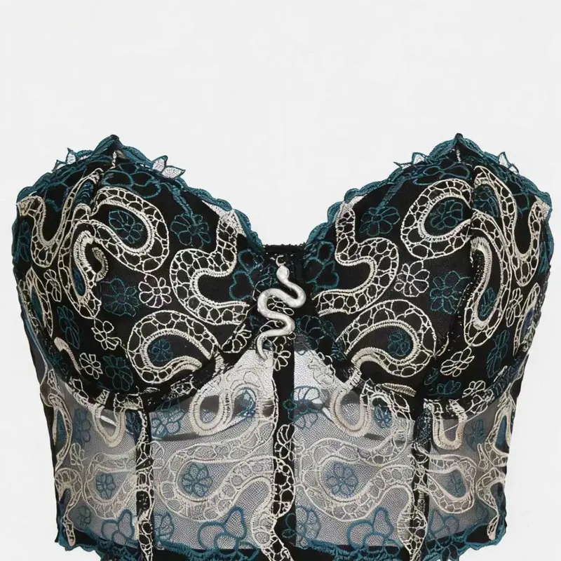 Gothic Snake Embroidered Lace-Up Fitted Corset Top, Underwear, Vintage Corset Tops, Vintage Style, Adjustable Straps, Breathable Fabric, Perfect for Daily Wear & Special Occasions, Womenswear