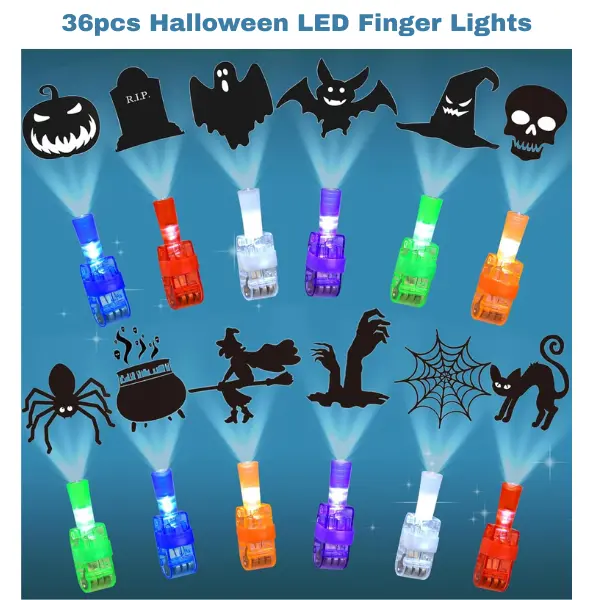 36 Pack Halloween LED Finger Lights, Glow in The Dark Rings, Fun Halloween Party Favors, Trick or Treat Toys, Classroom Prizes & Kids Halloween Gifts