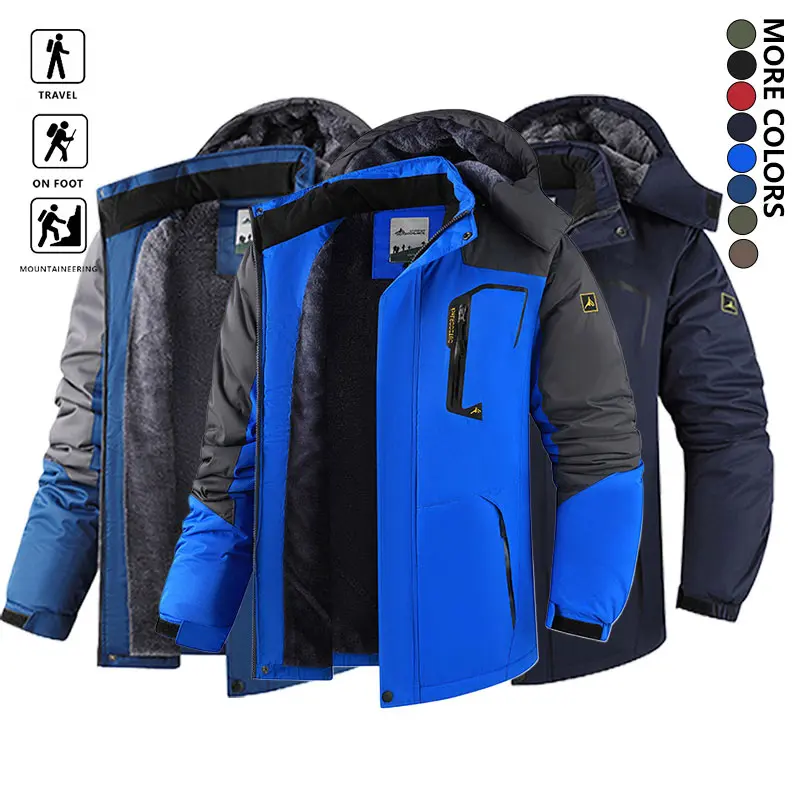 Clean Gent Men's Snow Ski Jacket Warm Fleece Outdoor Mountain Hooded Winter Coat Windproof with Pockets Snowsuit Multi-Pocket Winter Clothing for Mountaineering