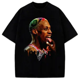 Dennis Rodman Tongue Out Rodzilla Hollywood 90's Vintage Design T-Shirt, Unisex Shirt for Women Top Womenswear Novelty Graphic T Shirt funny tshirt Undershirts Tees Casual Streetwear Classic Plain Men's Women Cotton Moisture Wicking Short Sleeve Crew
