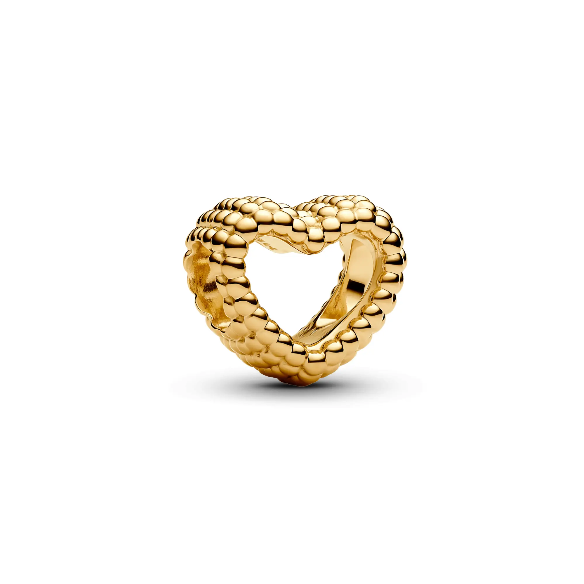 PANDORA Beaded Open Heart Charm, 14kt Gold-Plated Minimalist Design with Depth Detail for Moments Charm Bracelet, Heart Shape