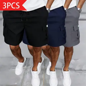 Great value three-piece set: men’s summer cargo shorts, men’s casual mid-length shorts, and men’s loose shorts. Multi-pocket design, elastic waistband, solid color and minimalist style—versatile and comfortable, suitable for everyday wear, outdoor activit