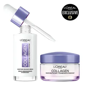 TikTok Exclusive: Collagen Daily Face Moisturizer & Collagen Moisture Bounce Serum Bundle for All Skin Types - Lightweight Non-Greasy Formula with 8% Pure Collagen for Radiant Hydration, L'Oreal Paris