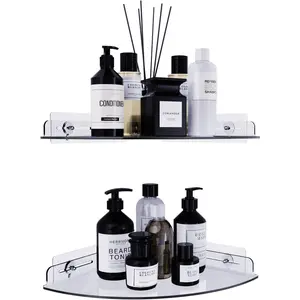 Corner Shelves, 2 Pack Adhesive Shower  Organizer for Tile Walls, Wall Mounted Clear Bathroom Shelves for Inside Shower & Kitchen Storage