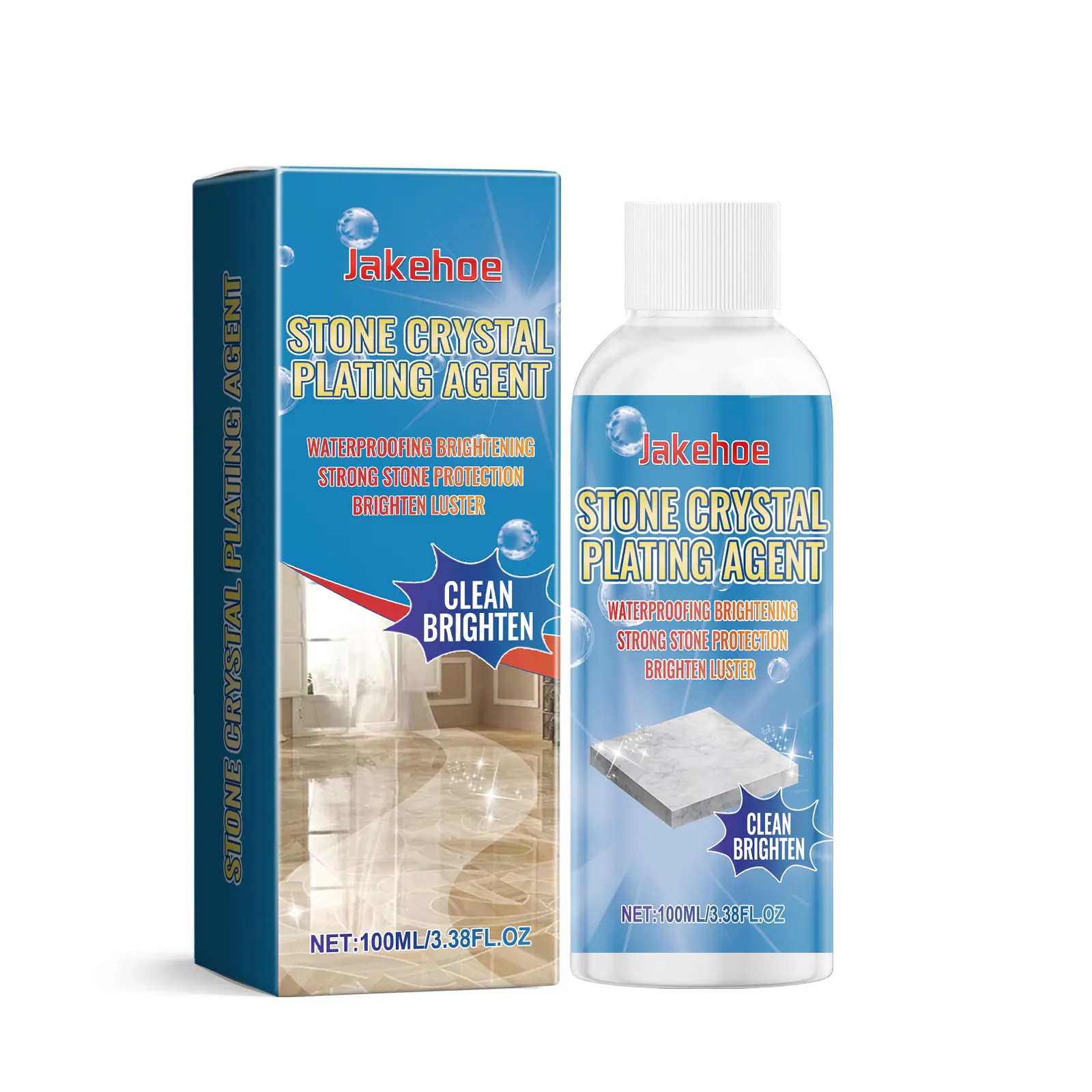 Marble Cleaning Polish Liquid - Household Floor Cleaner, Scratch Repair, Clean Brighten, Strong Protection & Stone Crystal Plating Agent for Kitchen Tile Countertops (24-Month Shelf Life, Brighten Luster)