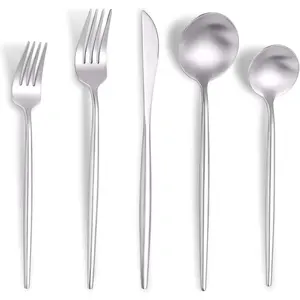 Matte Silverware Set for 4,Modern Stainless Steel Brushed Cutlery Set,20-Pieces Heavy Duty Flatware Set, Spoons and Forks Set Utensils Set, Satin Finish, Dishwasher Safe