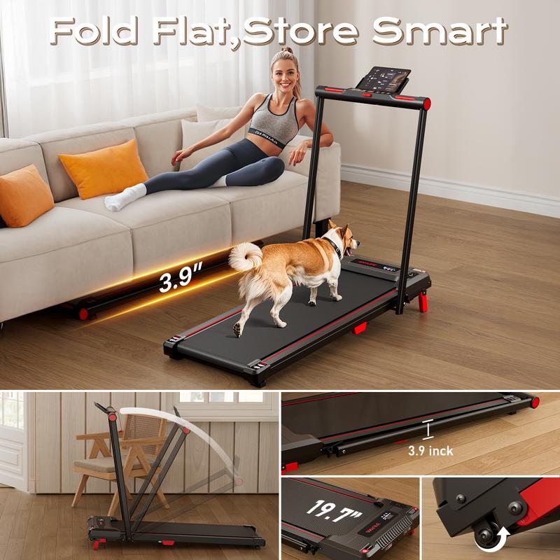 【HappyValentine's Day】Treadmill with Handrails, Incline Walking Pad, Treadmills Home, 330 lbs Capacity, Under Desk, Indoor Mini Exercise Equipment with Remote Control, Portable, Compact, Collapsible, Quiet, Treadmill with LED Display , Office Use, Pro mix