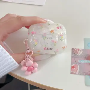 Romantic Farmhouse Style Colorful Flower Earphone Case + Heart Keychain, Fits AirPods 4/3 Pro/pro2/2/1, Durable and Secure Closure