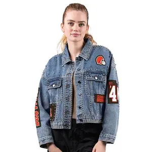 Football Fan Shop Officially Licensed NFL G34Her By Carl Banks Game Ball Denim Jacket - Browns