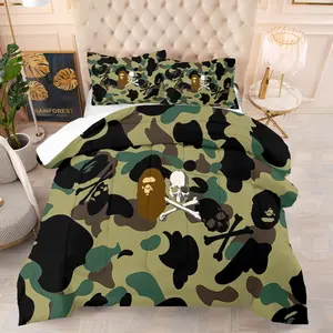 BAPE Fashion Camouflage Printed Bedding Set,Including 1 Quilt and 1 or 2 Pillowcases without Pillows,Suitable as a Gift for Children,Teenagers and Adults,Soft and Warm Bedroom Decoration