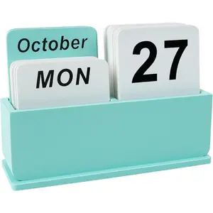 Wooden Block Perpetual Calendar for Desk, Daily Desktop Standing Flip Calendar with Large Display, Modern Farmhouse Aesthetic Desk Accessories for  Office Decor,  Yearly, Green