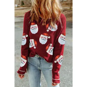 Red Sequin Santa Claus Graphic Patch Application Sweatshirt