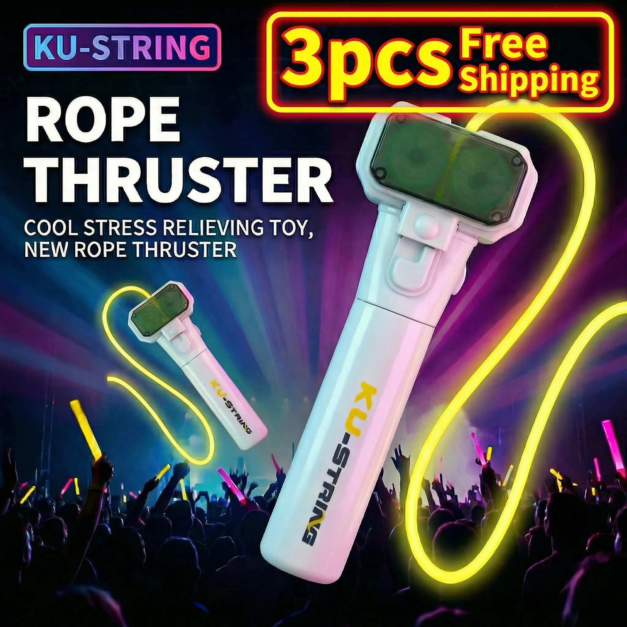 Glow-in-the-Dark Handheld Rope Launcher - Automatic Cyclical Launch, Stress Relief Tool, Fidget Toy, Emotional Relief Kids' Party Gift for Indoor & Outdoor Use