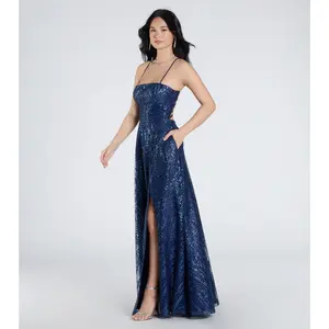 Drea Glitter Sequin Lace-Up A-line Formal Dress