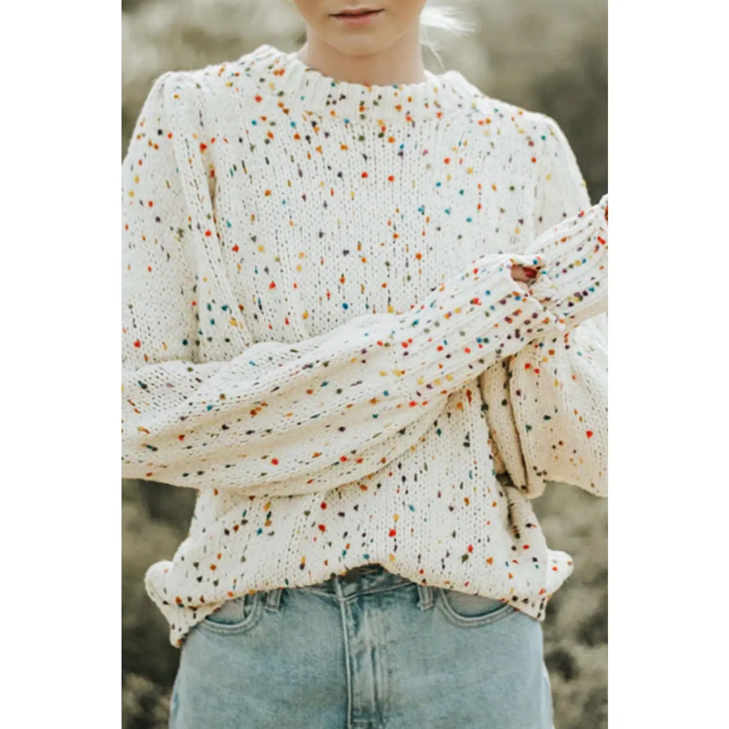 Confetti Dots Cable Knit Crew Neck Sweater