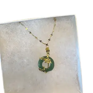 Garden Jade Green Necklace - High-Quality Jade,.925 Stainless Steel Chain, 18k Gold Plated Finish