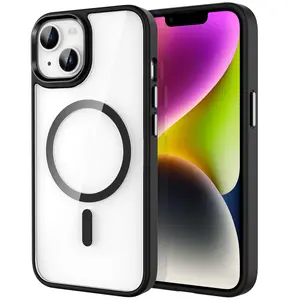 Transparent Black Phone Cases for iPhone 11-16 Pro Max/ Plus Clear Magnetic Compatible with Magsafe, Shockproof Cover Protection Wireless Smartphone Cellphone