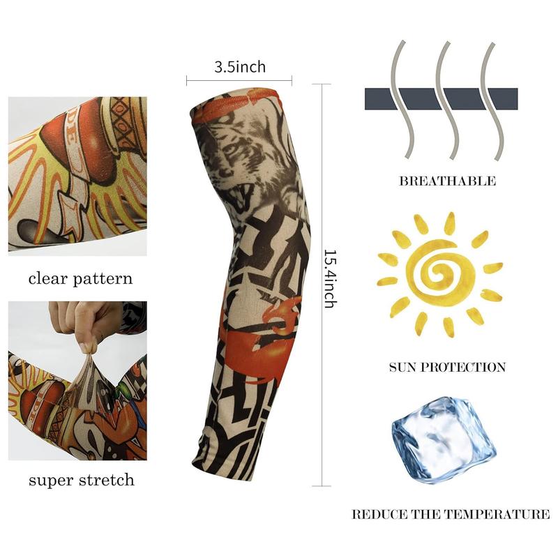 Tattoo Sleeves for Men 6Pcs Arm Sleeves Fake Tattoos Sun Protection Covers Temporary Tattoos for Halloween Unisex Stretchable Comfortable