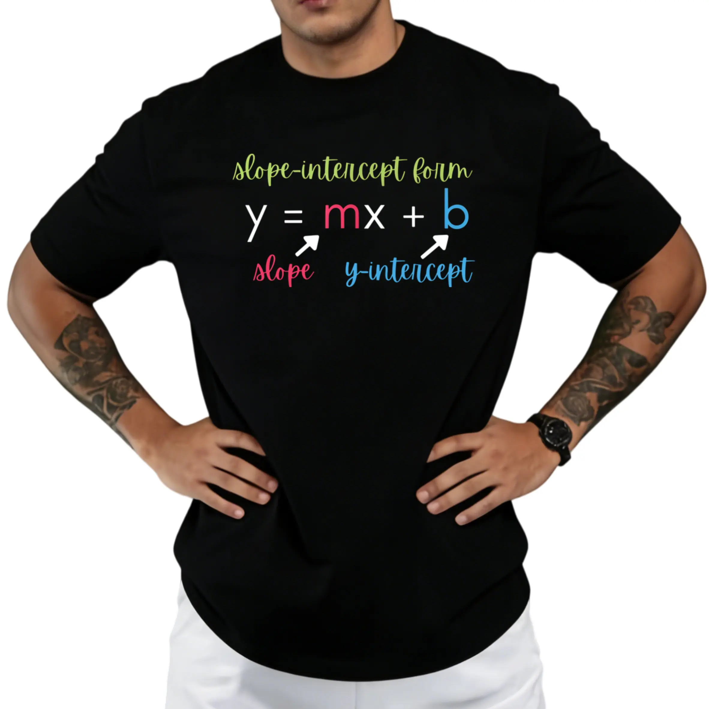 Math Teacher Slope Intercept Form Algebra T-Shirt for Men Soft Casual Round Neck Tee with Y=Mx+ Equation Fabric Suitable for Teachers Students Math Enthusiasts Same Style for Men T-Shirt for Summer, Casual And Comfortable