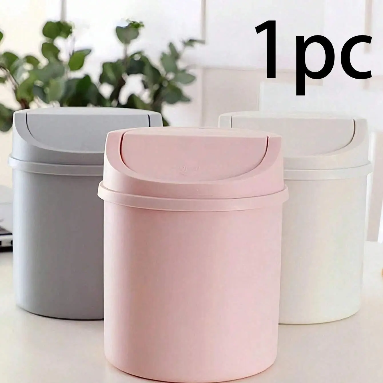 Mini Trash Can with Lid, Small Desktop Waste Bin, Rotating Top Cover, Plastic Paper Basket, Ideal for Bathroom, Office, Living Room, Home Trash Can, Trash Bins, Trashcan