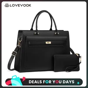 LOVEVOOK  Laptop Tote Bag for Women - Fits 15.6 Inch Laptop, Top-Handle Handbags PU Leather Trendy Shoulder Bag for Women Versatile and Stylish Crossbody Adjustable Strap Handbag Women's Handbags Purpose,DealsForYouDays
