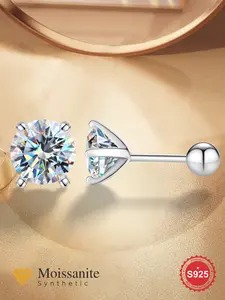 S925 Sterling Silver Synthetic Moissanite Stud Earrings, Elegant Four Claws Six Claws Design Earrings for Women, Fine Jewelry for Party, Daily Decor, Diamond Stud Earrings