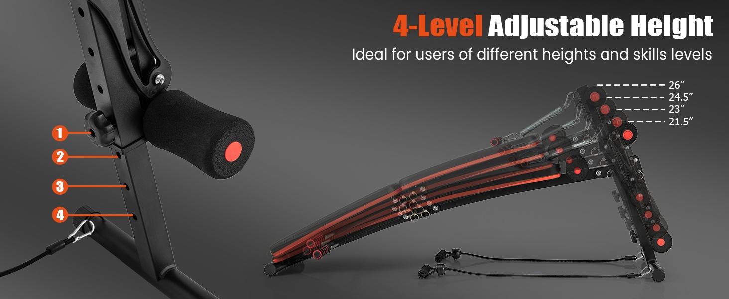 Multifunctional Adjustable Sit up Bench Foldable Workout Bench Press for Home Gym 8-in-1 with Spring Handle  Cable Fly & Elastic Ropes