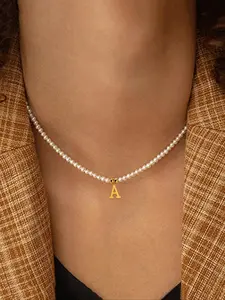 Faux Pearl Decorated Letter Charm Beaded Necklace, Elegant Jewelry for Women for Party, Daily Clothing Decor, Trendy All-match & Exquisite Jewelry for Birthday Gift, Dainty Initial Necklaces