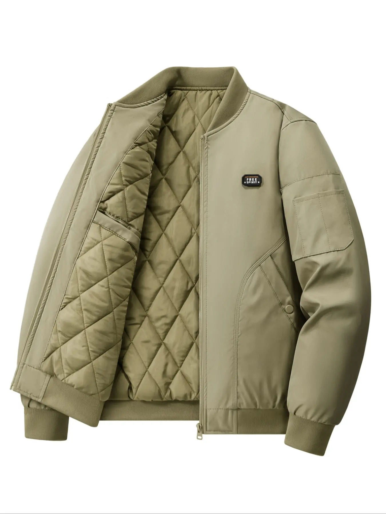 Men's Vintage American Style Bomber Jacket, Fall & Winter Warm Baseball Coat, Trendy Casual Fitted Outerwear, Woven Fabric, Moderate Thickness