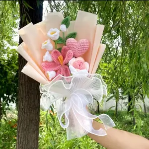 Handmade Crochet Flower Bouquet 14in Gift for Her Elegant Design with LED Lights & Packaging Perfect for Any Occasion