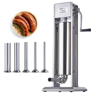 VEVOR Manual Sausage Stuffer, TikTokShopBlackFriday, 7 L / 15 LBS Vertical Sausage Machine, Dual-Speed Meat Stuffer, Made of Food-Grade 304 Stainless Steel, Includes 5 Stuffing Tubes, for Home Kitchen Restaurant Commercial