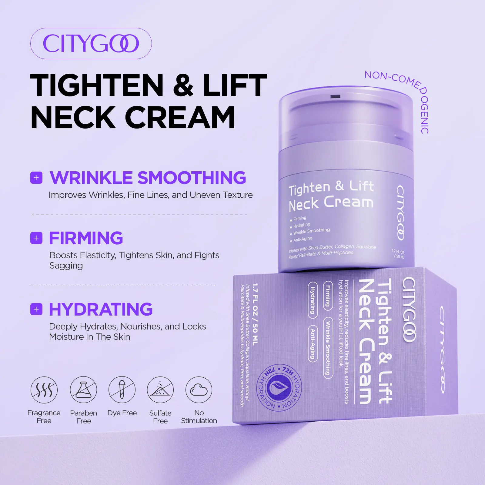 Neck Firming Cream for Wrinkles & Double Chin - Anti-Aging Retinol Moisturizer with Collagen - Tightening Cream for Turkey Neck & Sagging Skin - Hygienic Airless Pump Jar for Face, Neck & Décolleté