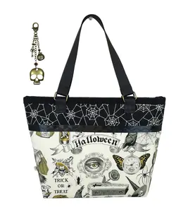 La Lua Blu Handbags Victorian HALLOWEEN Glow in the Dark Spider Webs HANDBAG & CHARM - Witch Coffin Skulls Skeletons Coffins Crows Pumpkins Vintage Dark Noir