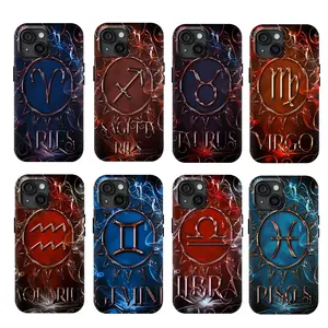 Cool Twelve Zodiac Signs IPhone Case Mystical Celestial Symbols Two-In-One Phone Case Durable And Trendy Protection For iPhone17 16, 15, 14, 13, 12 11Plus, Pro, Max Perfect Birthday Gift for Friends