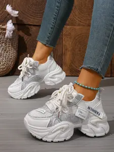 Women's Fashion Breathable Thick Sole Sneakers, Crystal Rhinestone Dad Shoes, Versatile Sports Shoes for Outdoor & Daily Wear, Breathable Walking Sneakers, All Seasons Sneakers