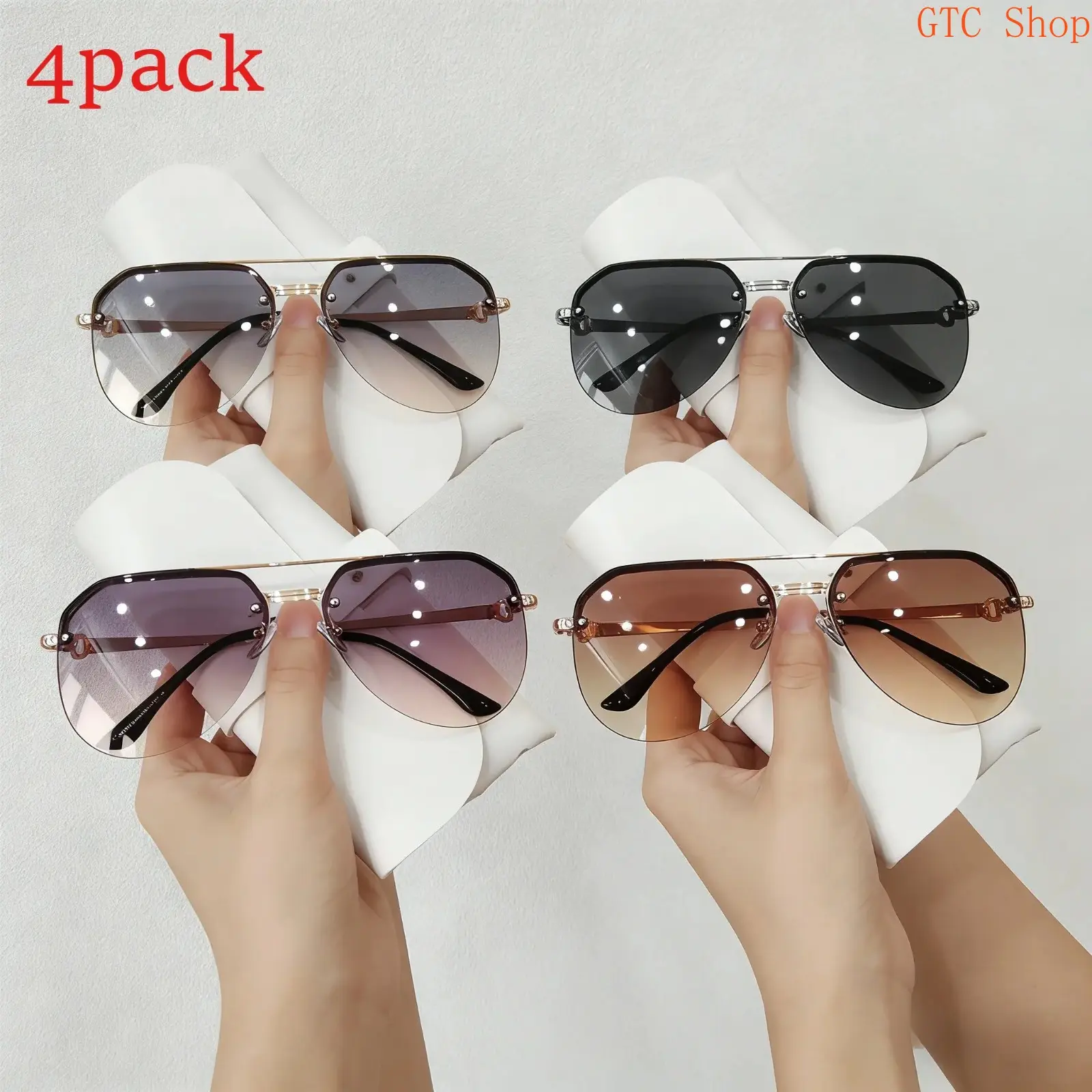 4 Pairs Unisex Vintage Metal Half-Rimmed Sunglasses for Women - Stylish Double Bridge Oversized Frame, UV400 Protection, Lightweight Durable Sports Eyewear Ideal for Daily Wear, Driving, Stylish Sunglasses