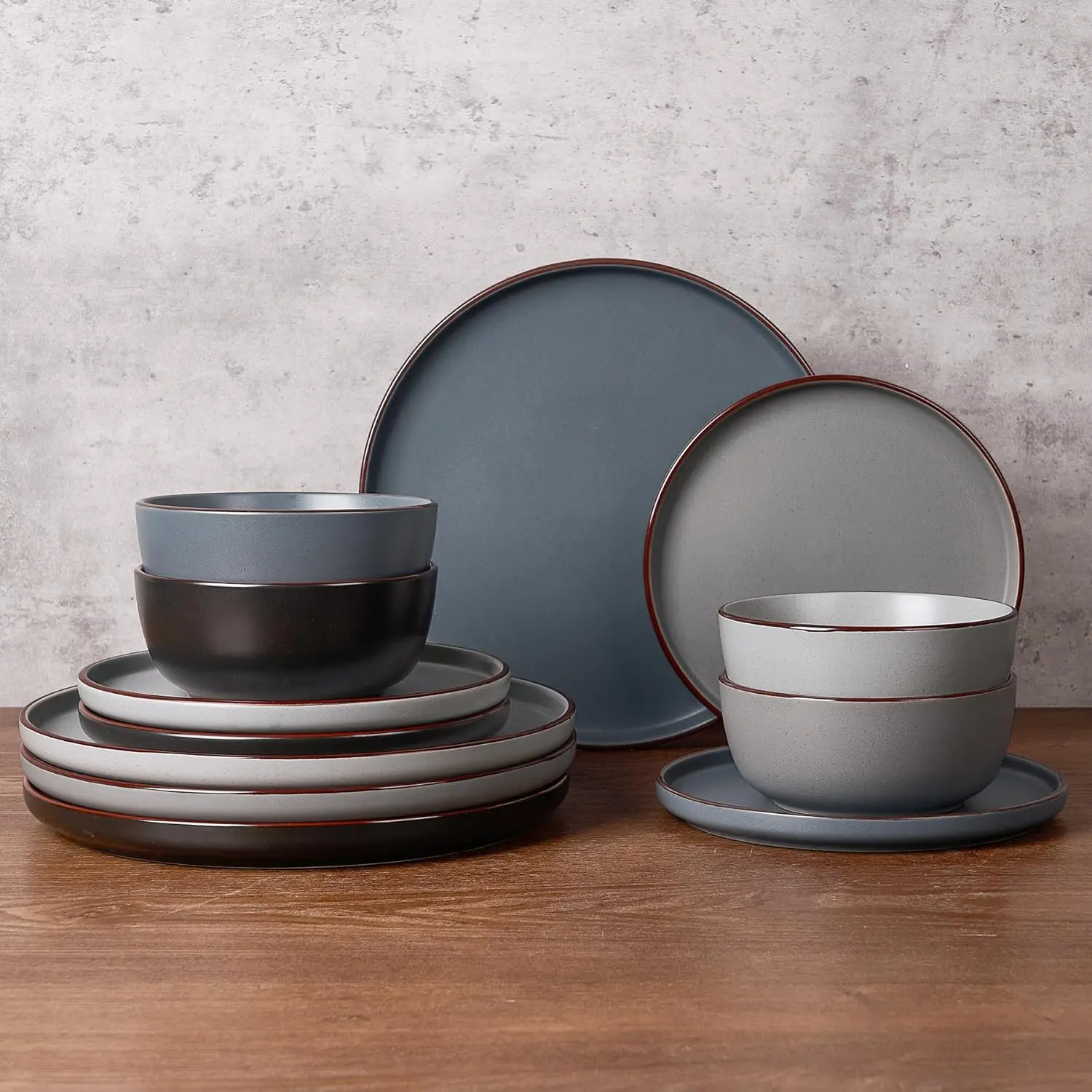 Famiware 12-Piece Stoneware Tableware Set for 4, 3p Plates and Bowls, Microwave & Dishwasher Safe, Multi-Color, Free Shipping