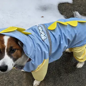 [Hipipet] Playful Dinosaur Dog Raincoat – Waterproof Puppy Poncho with Detachable Tail – Cute & Functional for Wet Walks Large