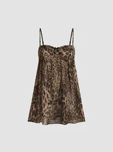 CIDER - Chiffon Leopard Bowknot Oversized Mini Nightdress